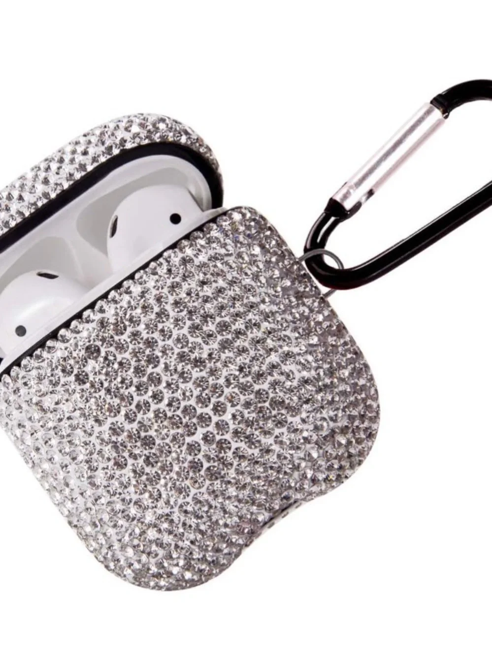 Sparkly Rhinestone AirPods Case with keychain-White Shockproof Protective Cover